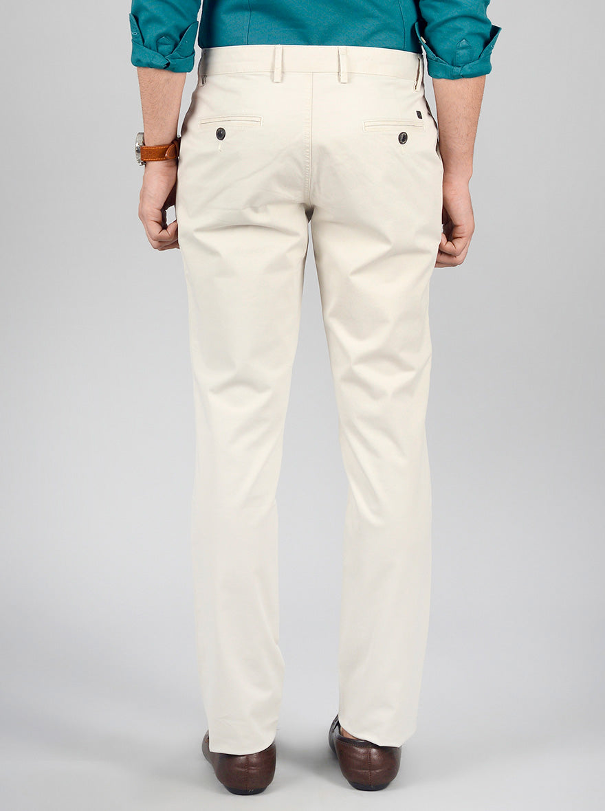 Beige Solid Slim Fit Casual Trouser | JB Sport