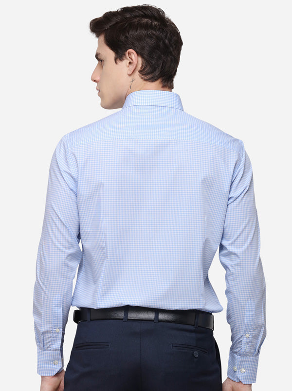 White & Sky Blue Checked Slim Fit Formal Shirt | JadeBlue