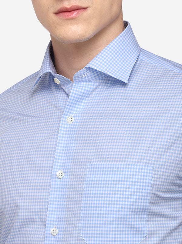 White & Sky Blue Checked Slim Fit Formal Shirt | JadeBlue