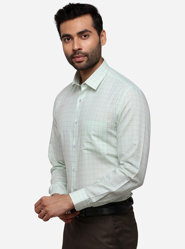 Sea Green Checked Regular Fit Formal Shirt | Greenfibre