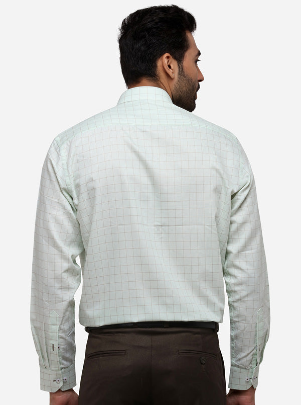 Sea Green Checked Regular Fit Formal Shirt | Greenfibre