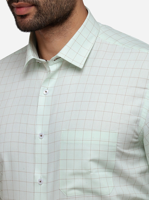 Sea Green Checked Regular Fit Formal Shirt | Greenfibre