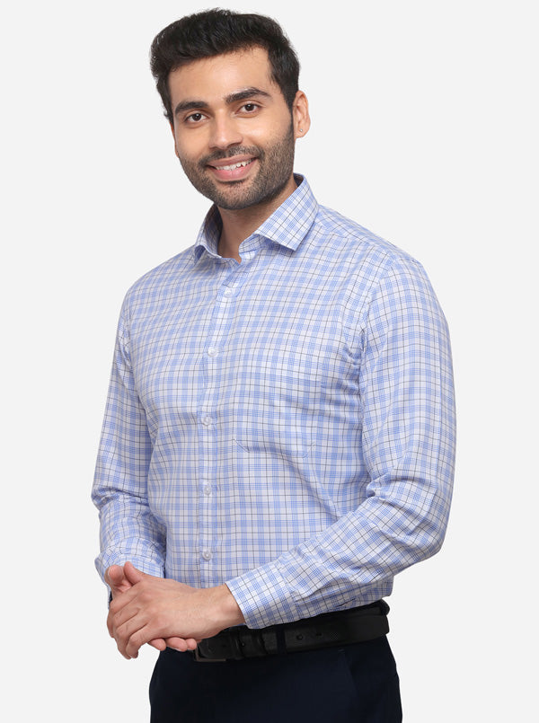 Blue & White Checked Regular Fit Formal Shirt | Greenfibre