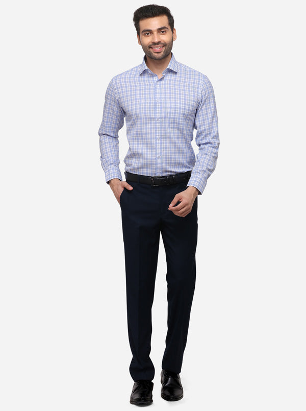 Blue & White Checked Regular Fit Formal Shirt | Greenfibre