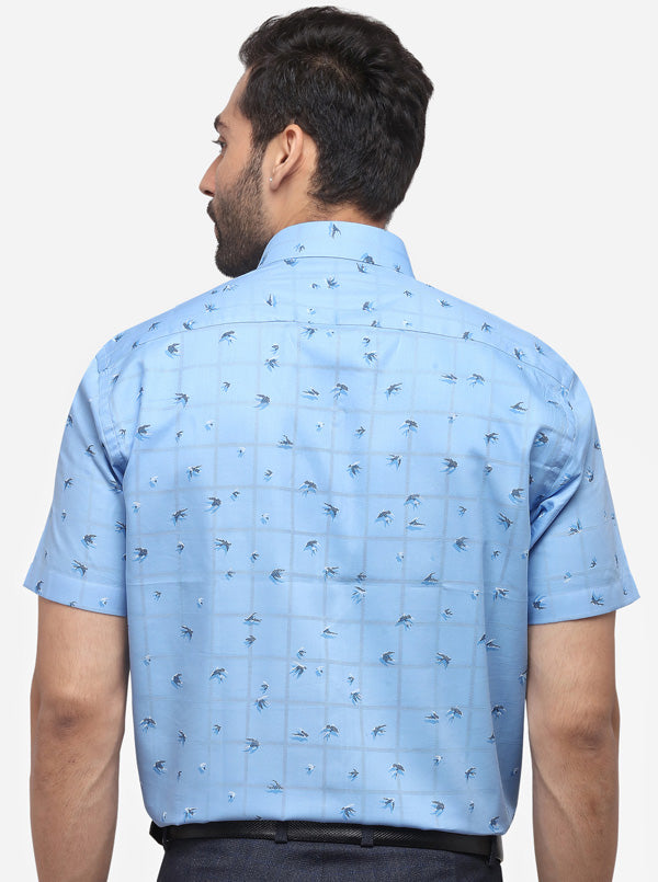 Blue Printed Regular Fit Formal Shirt | JadeBlue