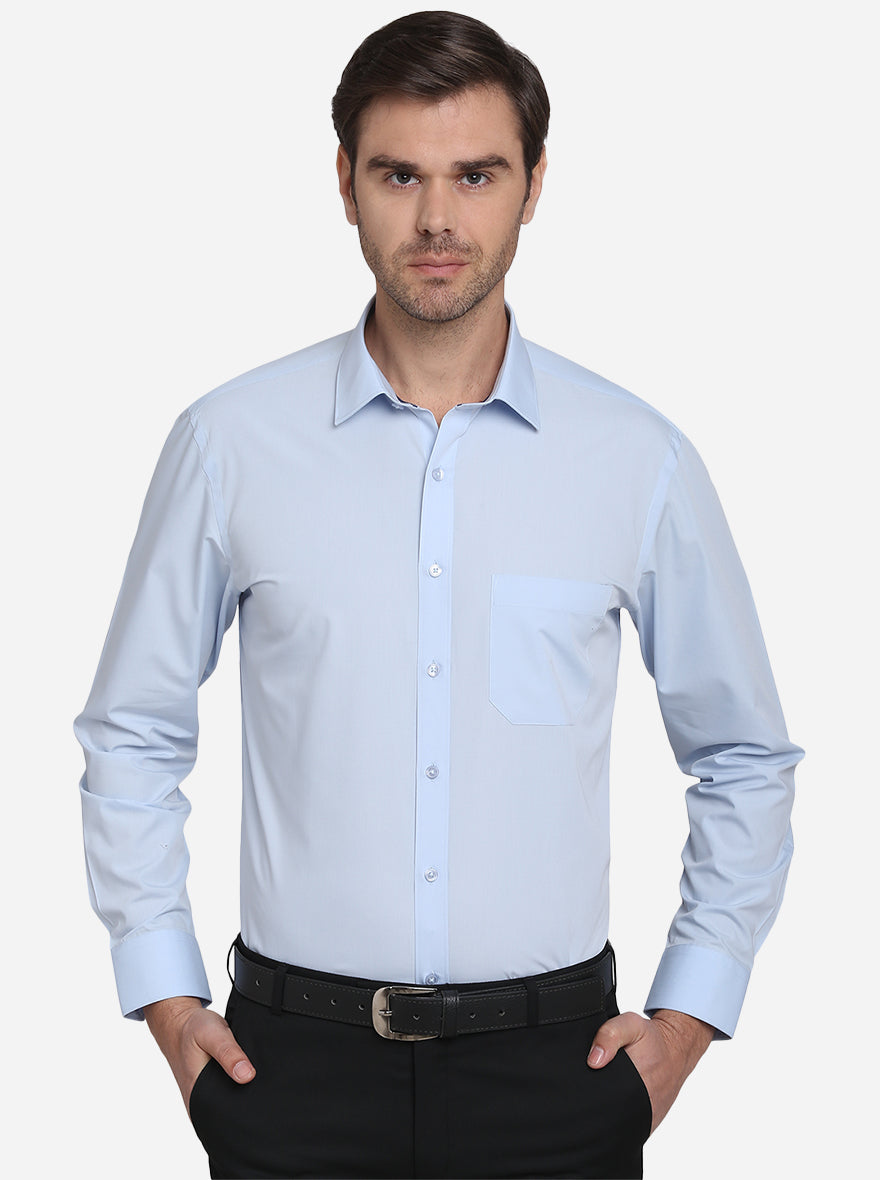 White & Sky Blue Solid Regular Fit Formal Shirt | Greenfibre