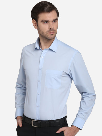White & Sky Blue Solid Regular Fit Formal Shirt | Greenfibre