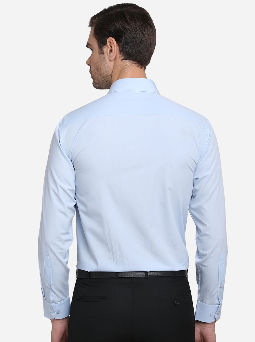 White & Sky Blue Solid Regular Fit Formal Shirt | Greenfibre