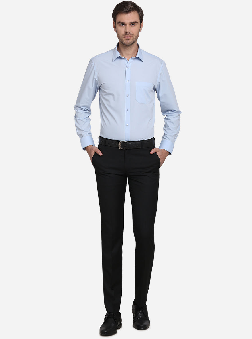 White & Sky Blue Solid Regular Fit Formal Shirt | Greenfibre