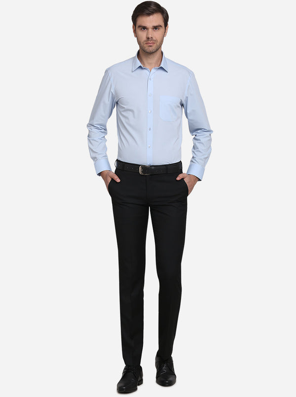 White & Sky Blue Solid Regular Fit Formal Shirt | Greenfibre