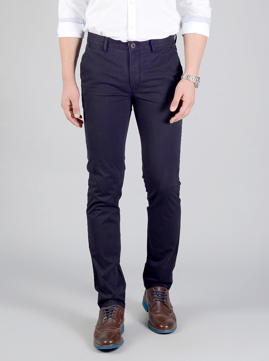 Night Blue Self Textured Slim Fit Casual Trouser | JB Sport