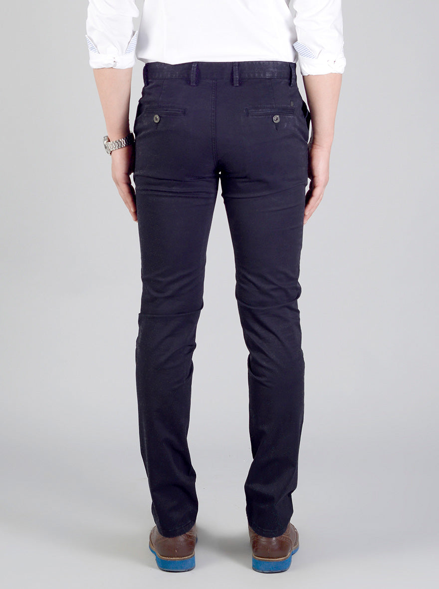 Night Blue Self Textured Slim Fit Casual Trouser | JB Sport