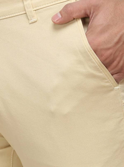 Light Yellow Solid Super Slim Fit Casual Trouser | Greenfibre
