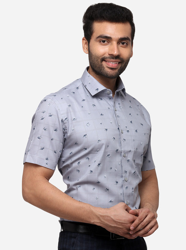 Silver & Grey Printed Regular Fit Formal Shirt | JadeBlue