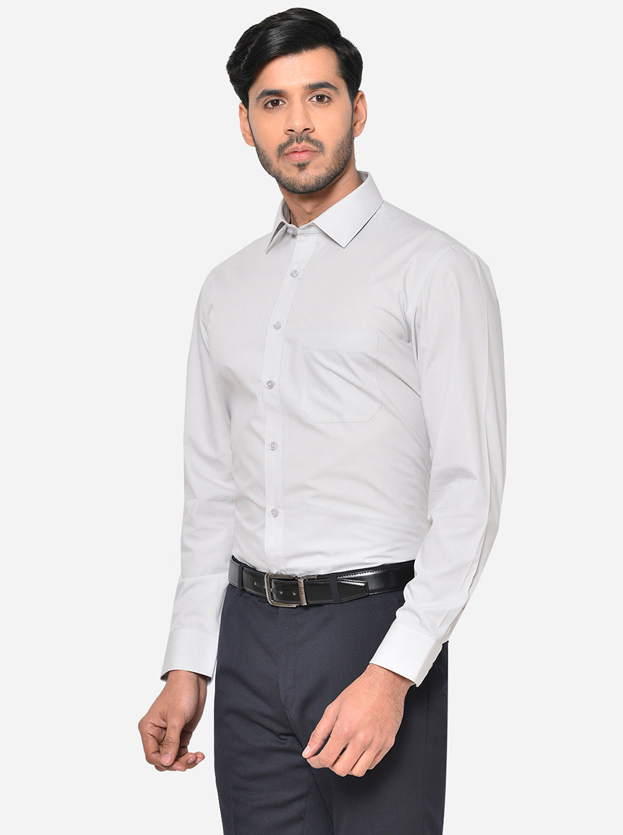 Light Grey Solid Regular Fit Formal Shirt | Greenfibre