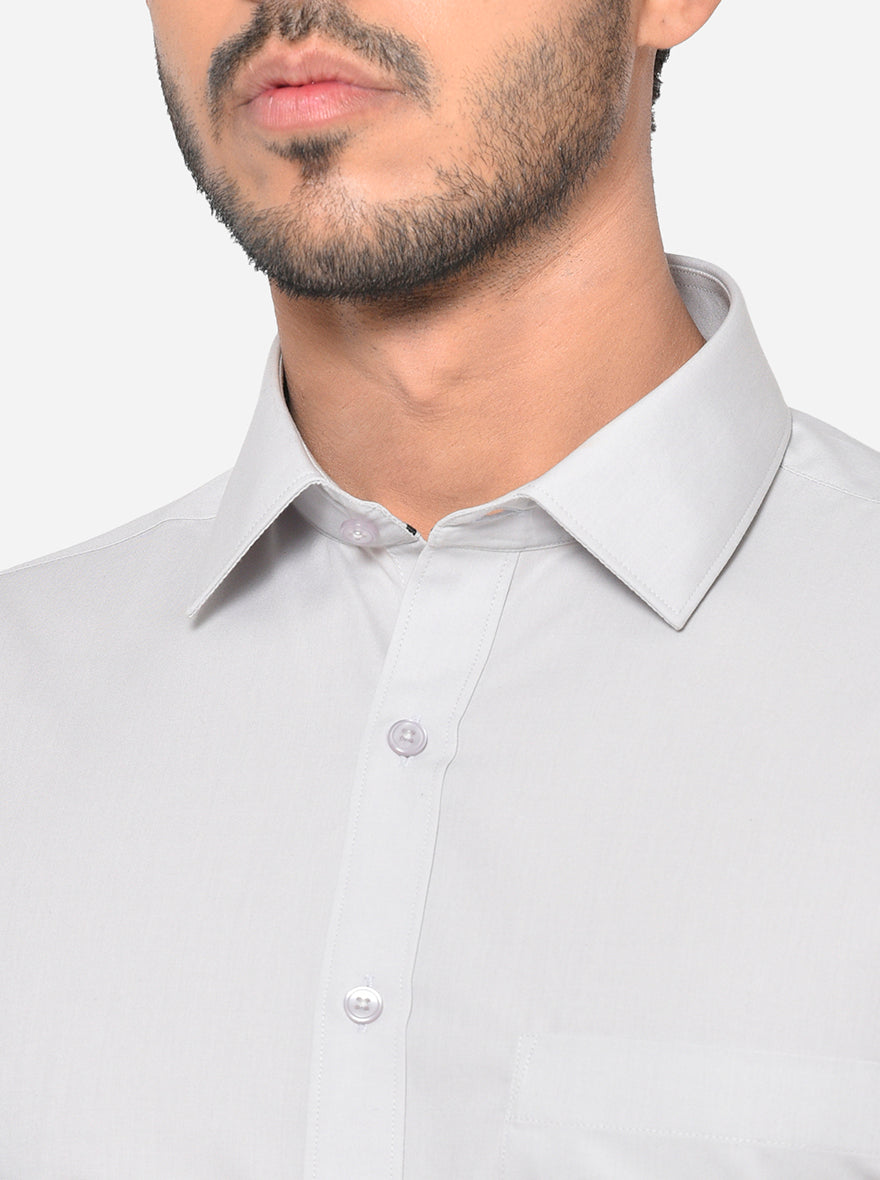 Light Grey Solid Regular Fit Formal Shirt | Greenfibre