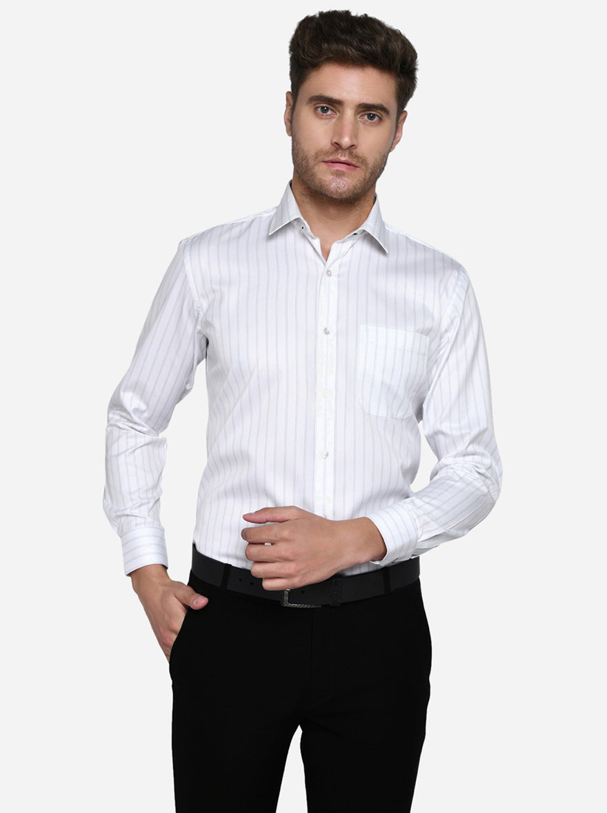 White & Blue Striped Regular Fit Formal Shirt | Greenfibre