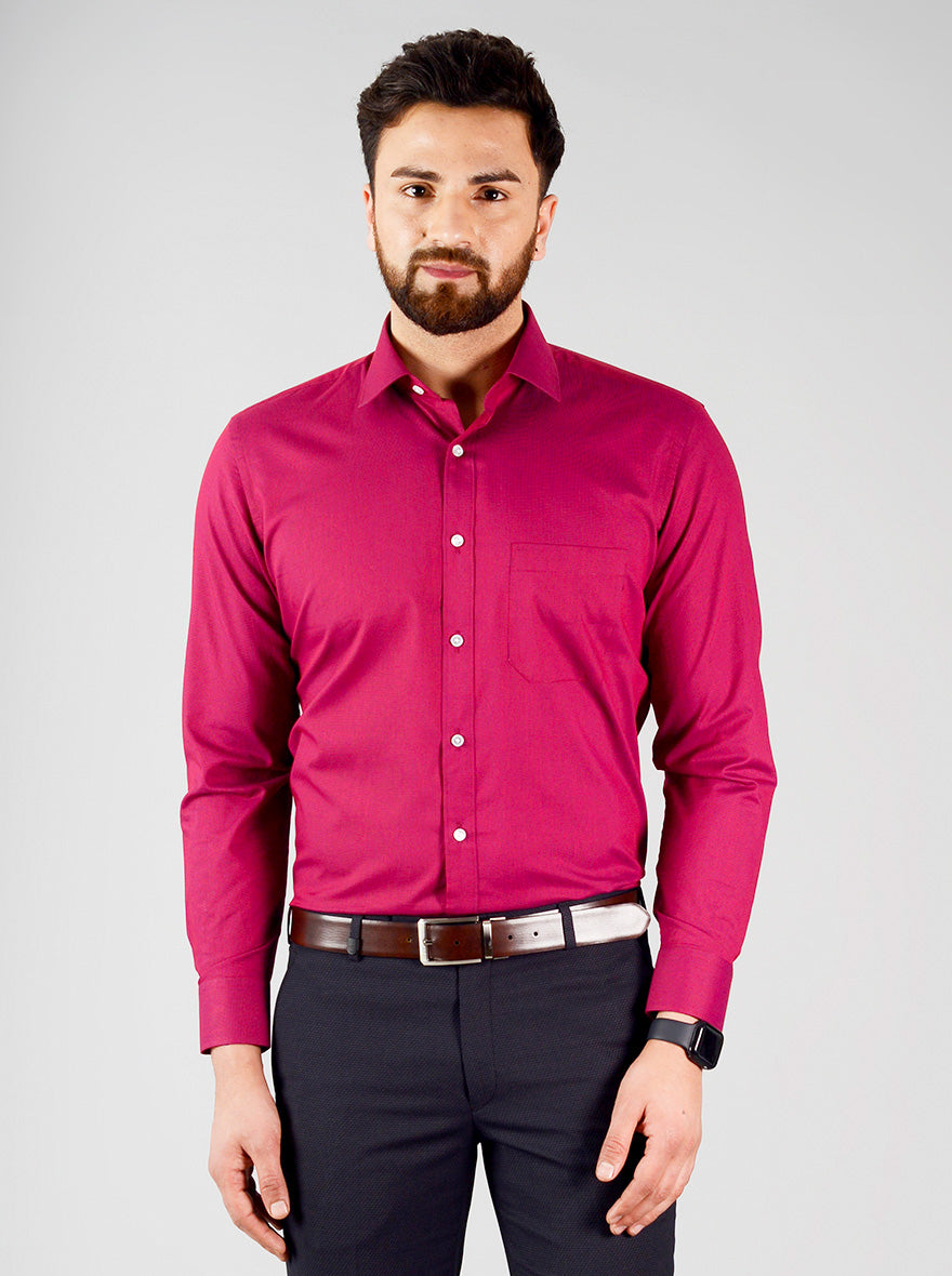 Fuschia Pink Self Design Regular Fit Formal Shirt | Greenfibre