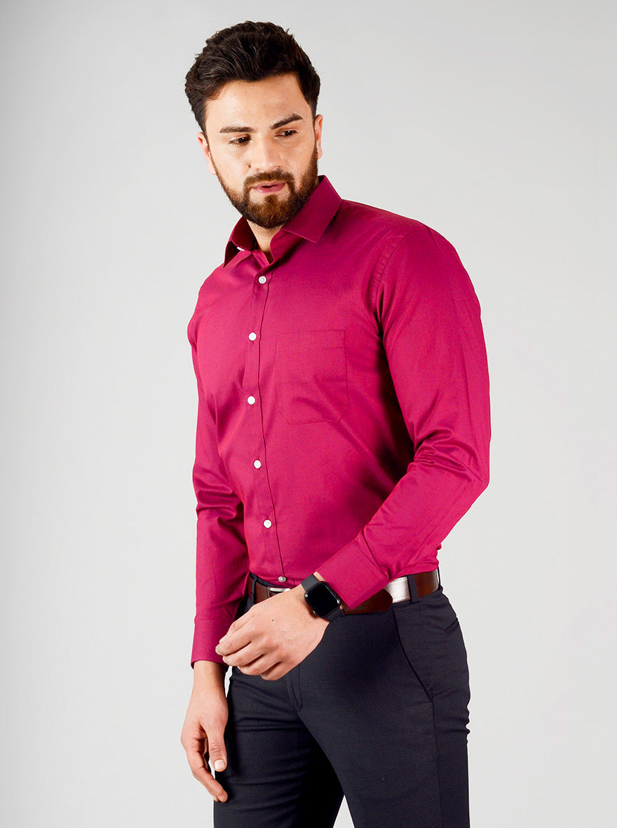 Fuschia Pink Self Design Regular Fit Formal Shirt | Greenfibre