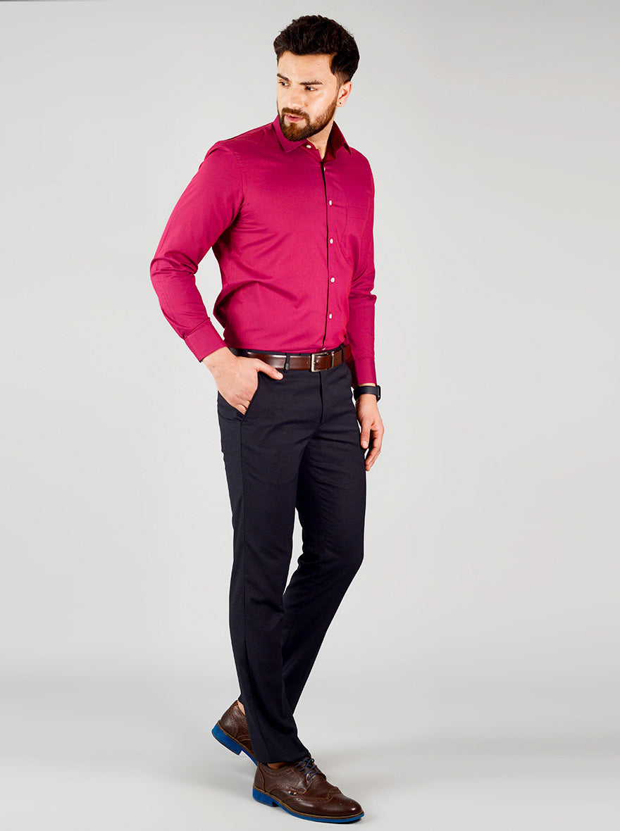 Fuschia Pink Self Design Regular Fit Formal Shirt | Greenfibre