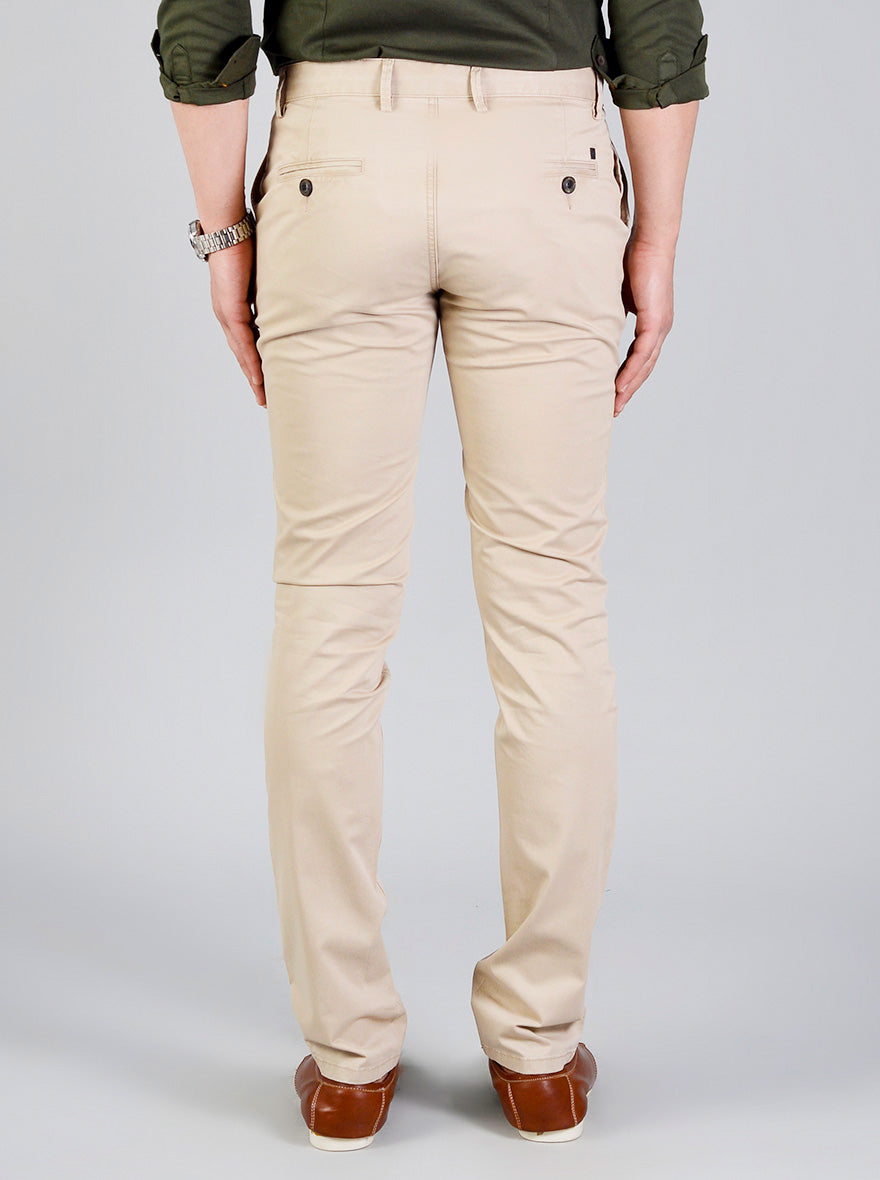 Sand Brown Self Textured Slim Fit Casual Trouser | JB Sport