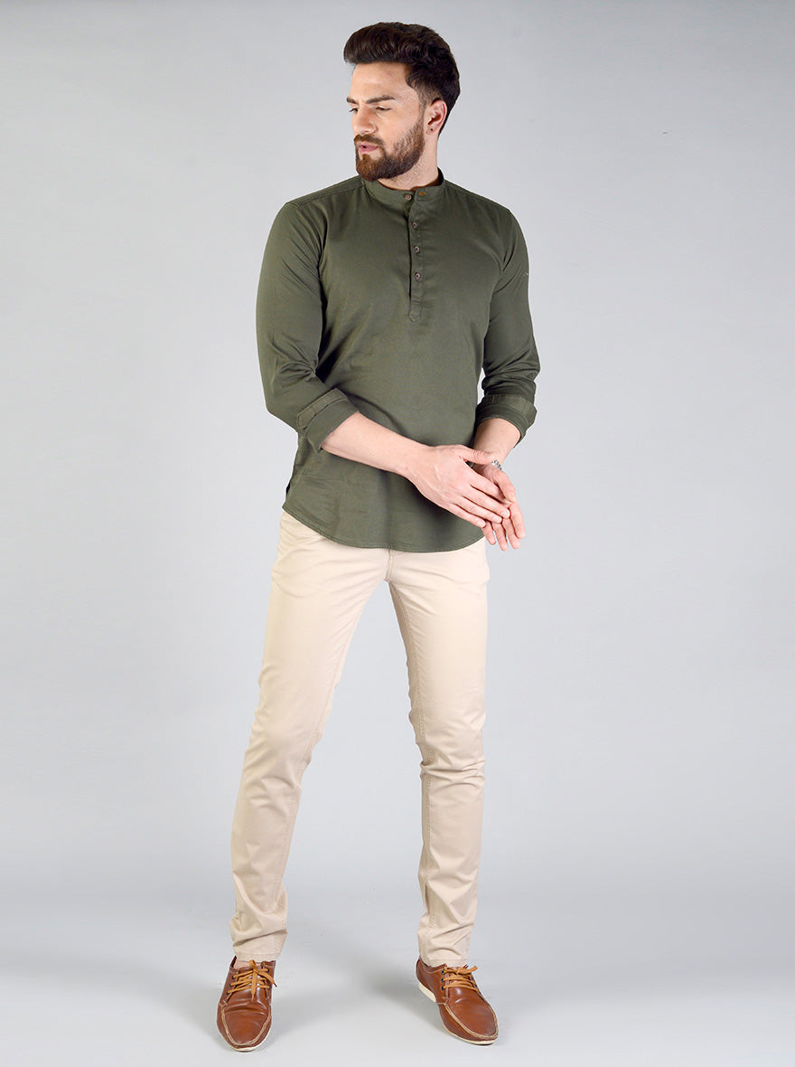 Sand Brown Self Textured Slim Fit Casual Trouser | JB Sport