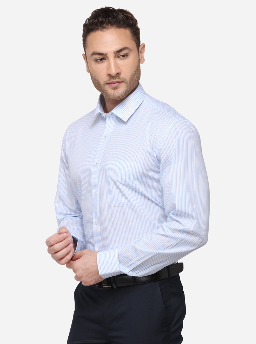 Sky Blue Striped Regular Fit Formal Shirt | JadeBlue