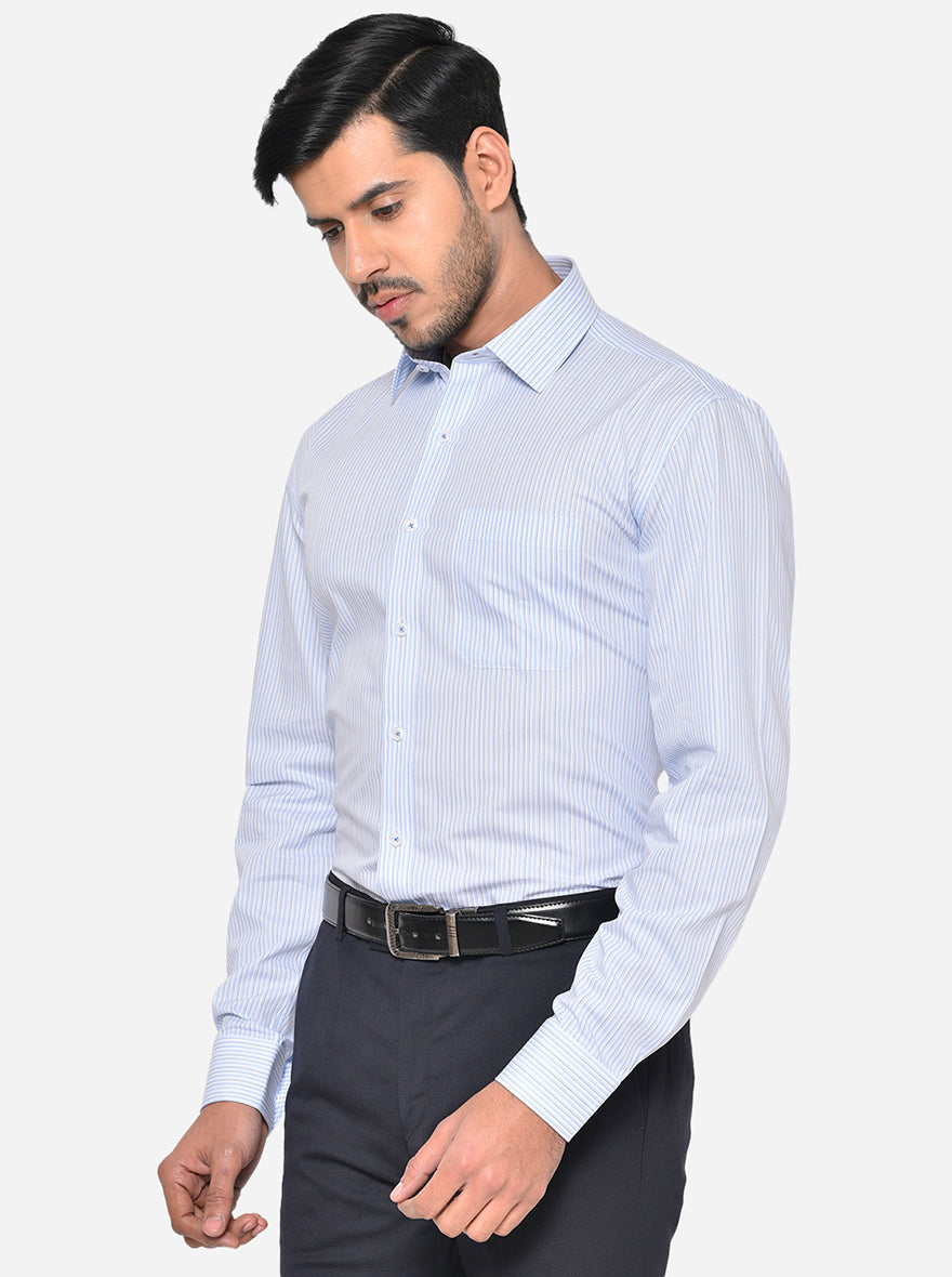 Sky Blue Striped Regular Fit Formal Shirt | JadeBlue