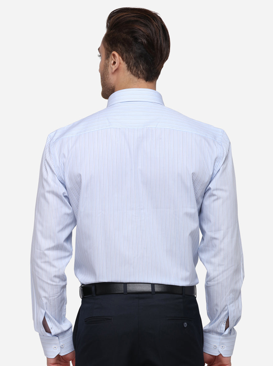 Sky Blue Striped Regular Fit Formal Shirt | JadeBlue