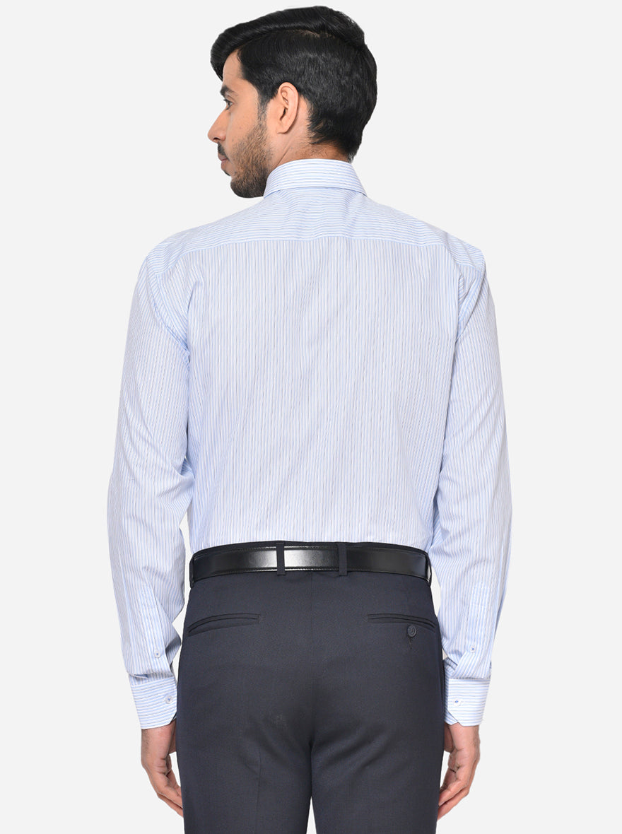 Sky Blue Striped Regular Fit Formal Shirt | JadeBlue