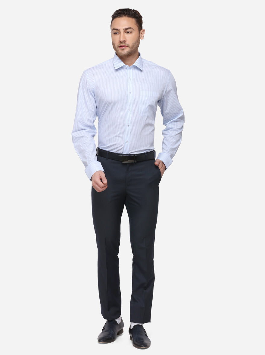 Sky Blue Striped Regular Fit Formal Shirt | JadeBlue