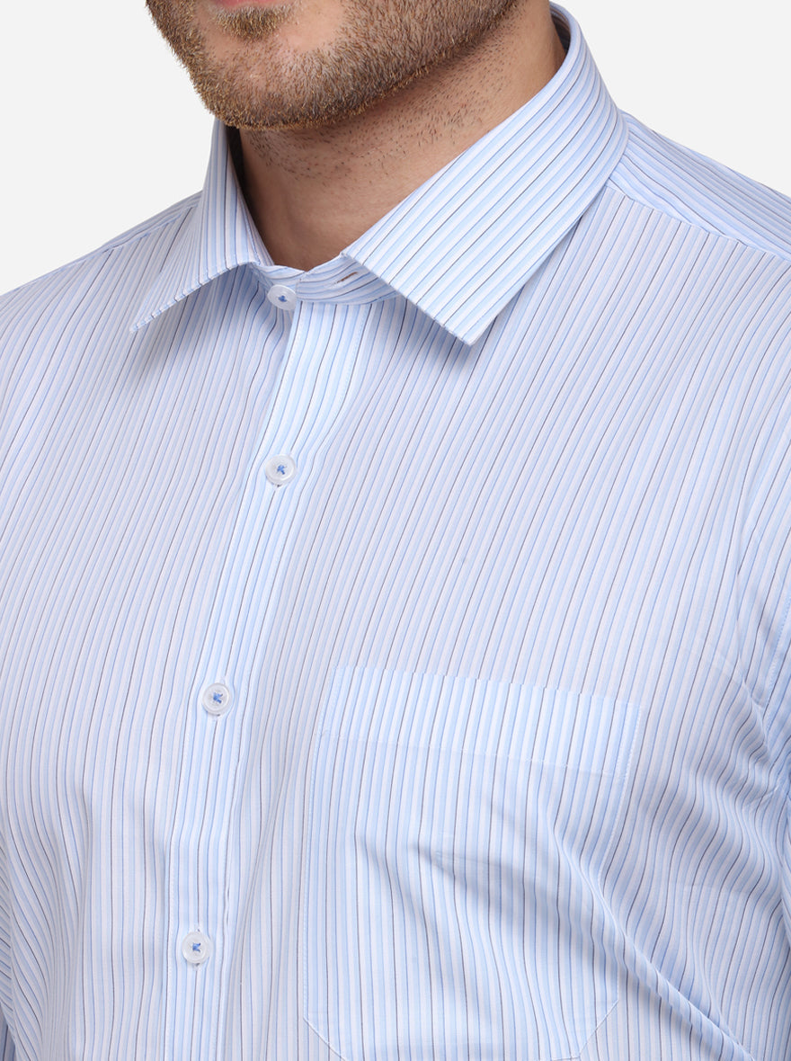 Sky Blue Striped Regular Fit Formal Shirt | JadeBlue