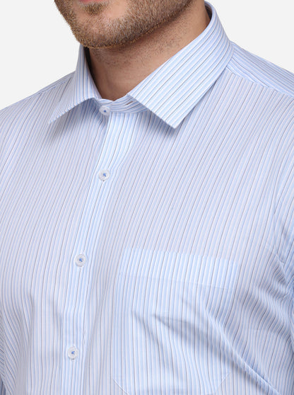 Sky Blue Striped Regular Fit Formal Shirt | JadeBlue