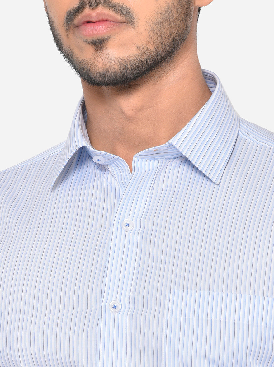 Sky Blue Striped Regular Fit Formal Shirt | JadeBlue