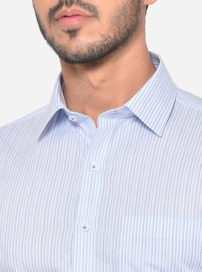 Sky Blue Striped Regular Fit Formal Shirt | JadeBlue