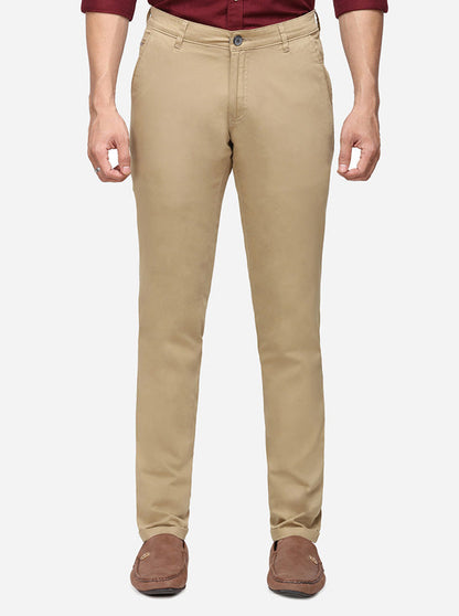 Khaki Solid Super Slim Fit Casual Trouser | Greenfibre