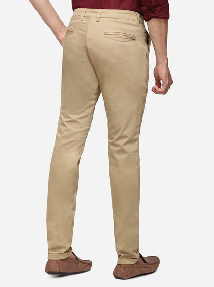 Khaki Solid Super Slim Fit Casual Trouser | Greenfibre