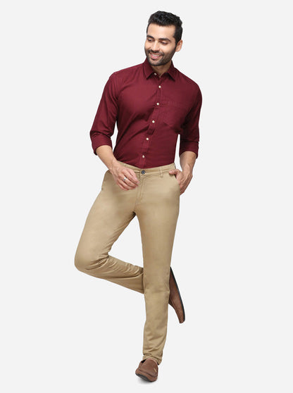 Khaki Solid Super Slim Fit Casual Trouser | Greenfibre