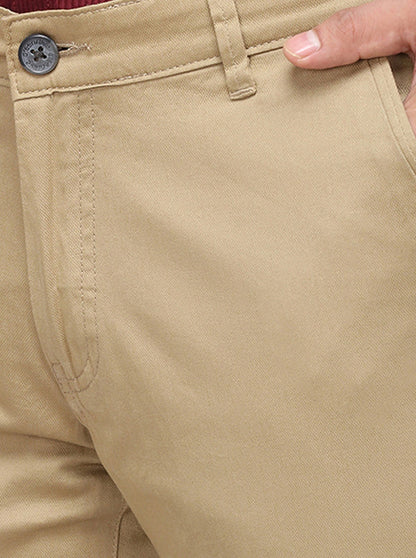 Khaki Solid Super Slim Fit Casual Trouser | Greenfibre