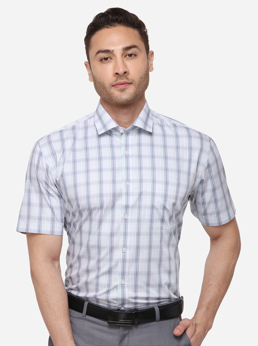 Light Grey Checked Regular Fit Formal Shirt | JadeBlue