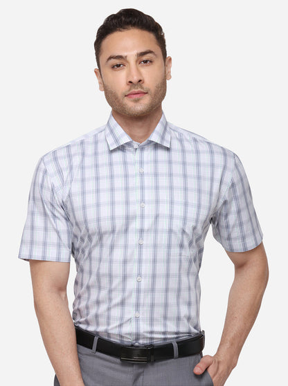 Light Grey Checked Regular Fit Formal Shirt | JadeBlue