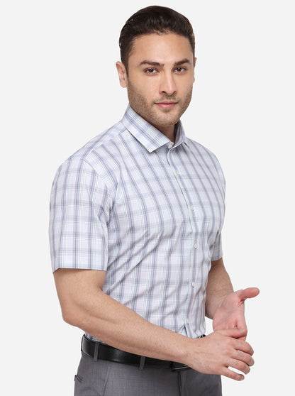 Light Grey Checked Regular Fit Formal Shirt | JadeBlue