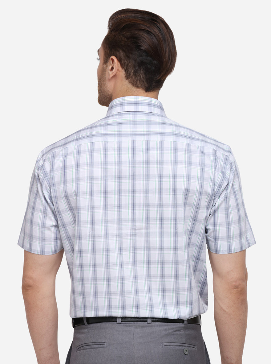 Light Grey Checked Regular Fit Formal Shirt | JadeBlue