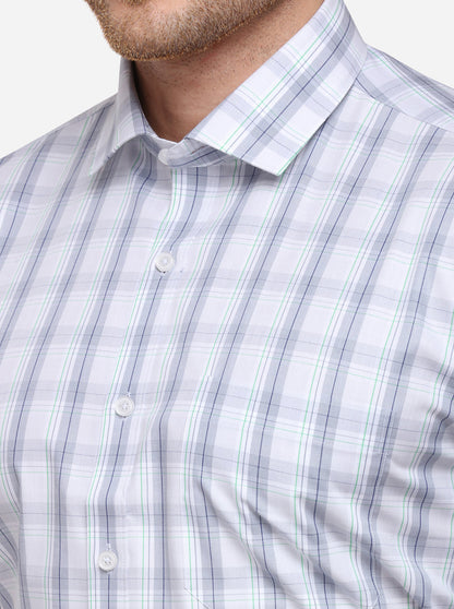 Light Grey Checked Regular Fit Formal Shirt | JadeBlue
