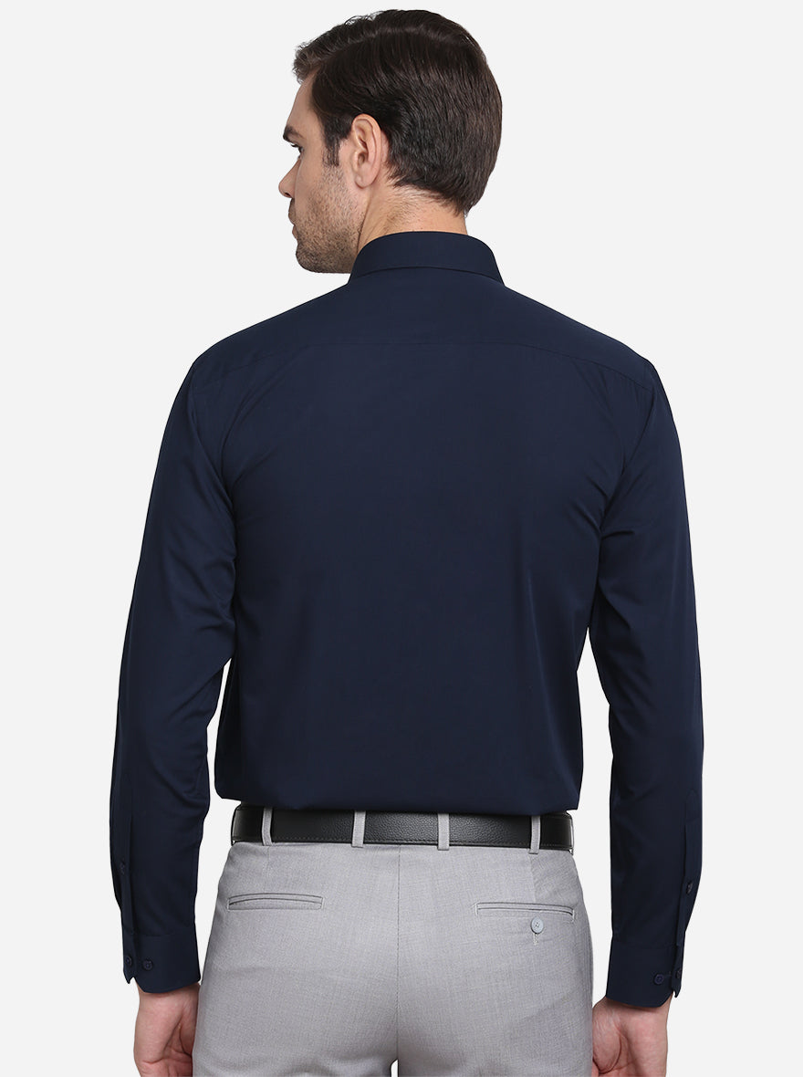 Navy Blue Solid Regular Fit Formal Shirt | Greenfibre