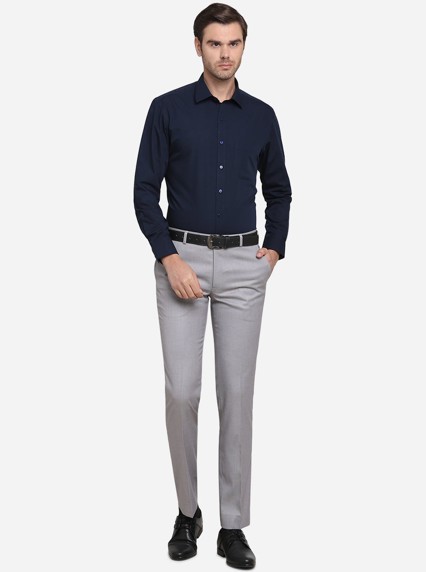 Navy Blue Solid Regular Fit Formal Shirt | Greenfibre