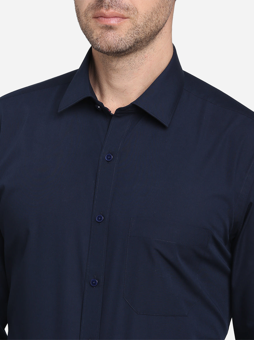 Navy Blue Solid Regular Fit Formal Shirt | Greenfibre