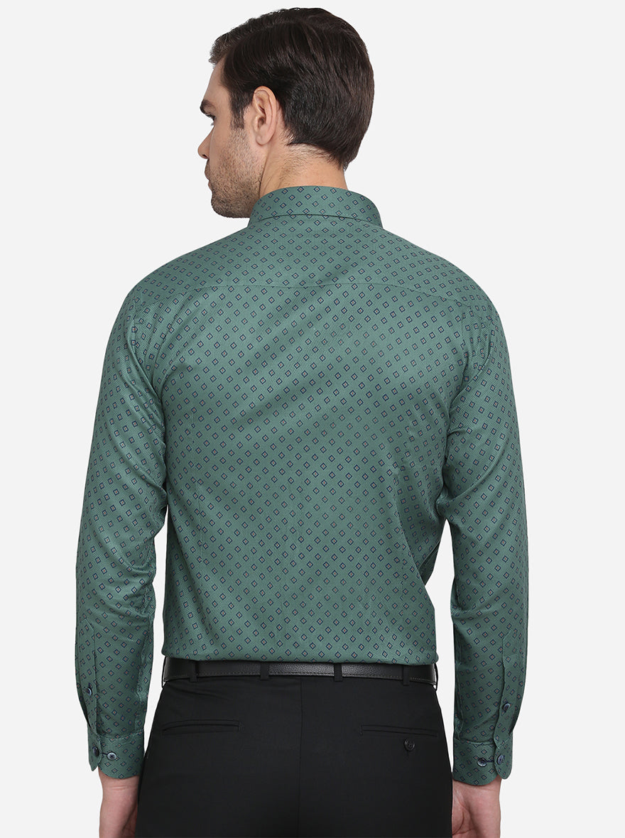 Dark Green Printed Slim Fit Formal Shirt  | Metal