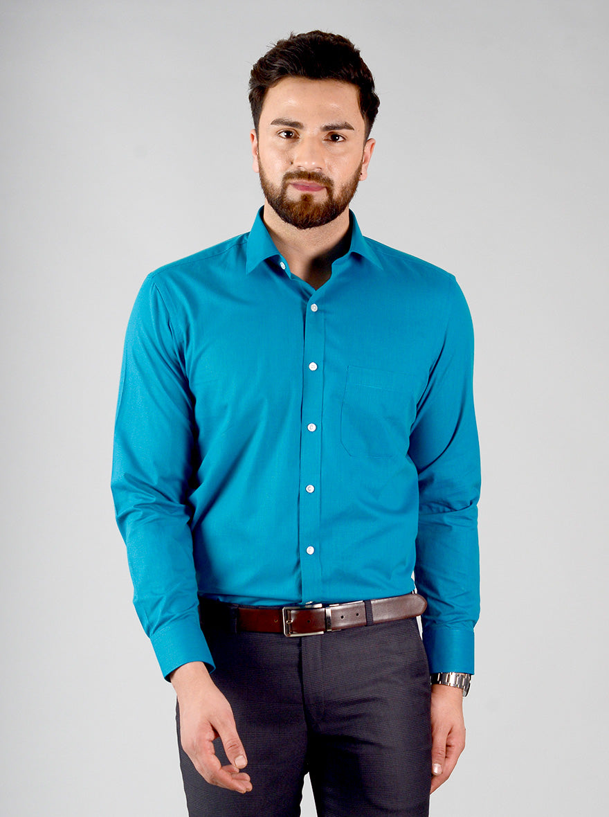 Swedish Blue Self Design Regular Fit Formal Shirt | Greenfibre