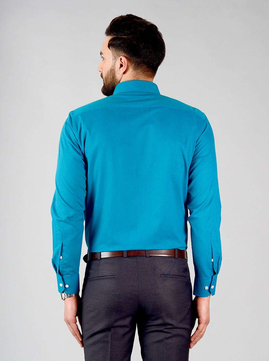 Swedish Blue Self Design Regular Fit Formal Shirt | Greenfibre